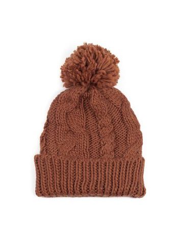 Teplá zimní čepice s střapcem hnědá