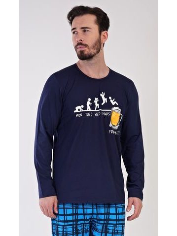 Pánské pyžamo dlouhé Loďka - modrá