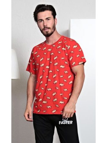 Pánské pyžamo dlouhé Býk - červená