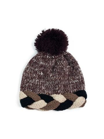 Čepice s barevným copánkem hnědá