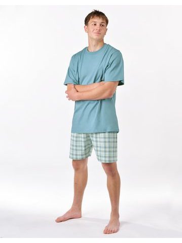 Pánské pyžamo krátké, šité, s potiskem 79188 - měsíc aqua