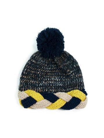 Čepice s barevným copánkem žlutá