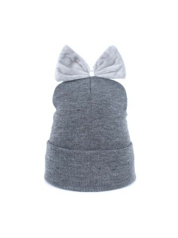 Dětská čepice s mašlí šedá