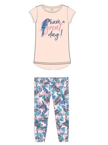 Dámské dlouhé teplé pyžamo FLORA vínový tisk na bílé