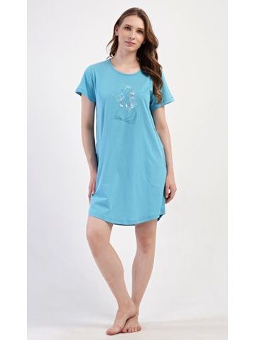 Dámské domácí šaty s krátkým rukávem Book - petrolejová