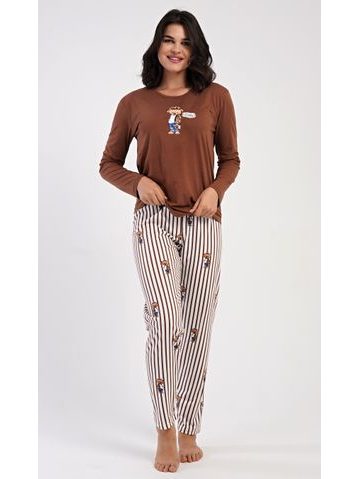 Dámské pyžamo dlouhé Bear - hnědá