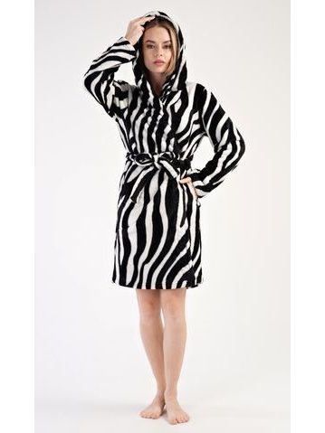 Dámský župan krátký s kapucí Zebra - černá