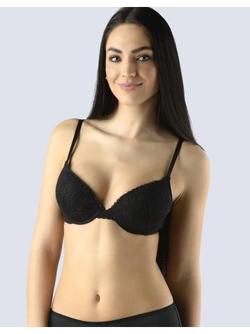 GINA dámské podprsenka push-up, šité, s krajkou, jednobarevné Delicate 17001P - černá
