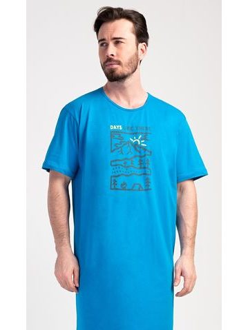 Pánská noční košile s krátkým rukávem Méďa na kole - šedá