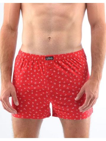 Pánské trenky volné, šité, s potiskem 75187P - červená bílá