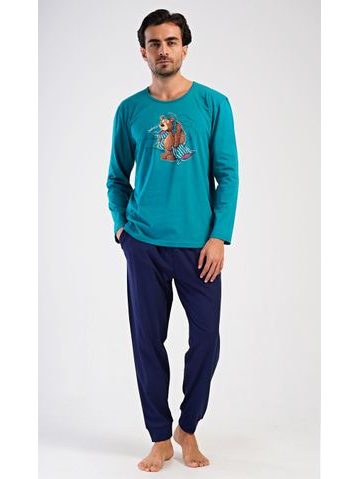 Pánské pyžamo dlouhé Méďa Ospalec - petrolejová