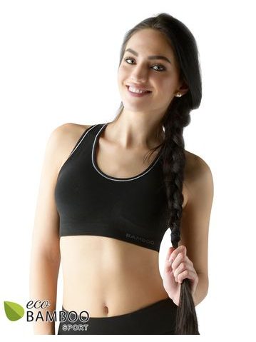 Dámská podprsenka s vycpávkami, bez kostice, bezešvé ECO Bamboo Sport 07018P - černá
