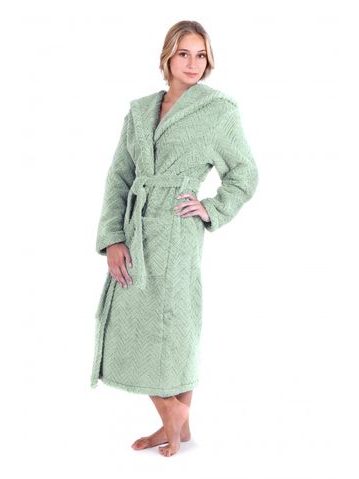 Unisex dlouhý župan s kapucí ATHENA světle zelená