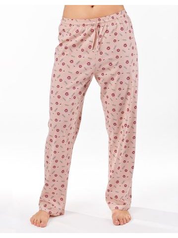 Dámské kalhoty dlouhé pyžamové, šité, bokové, s potiskem 19177 - šedohnědá bílá