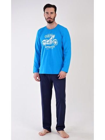 Pánské pyžamo dlouhé Motocykl - modrá