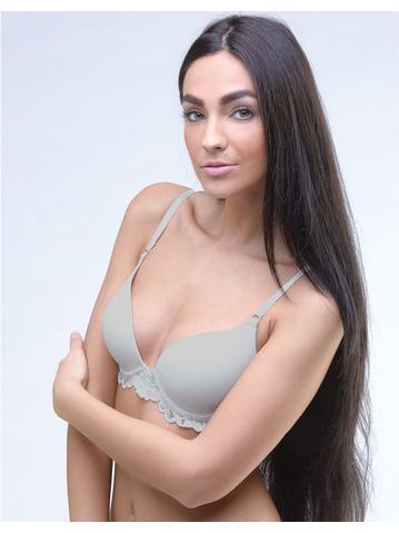 GINA dámské podprsenka push-up, šité, s krajkou, jednobarevné La Femme 17007P - sv. šedá