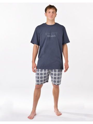 Pánské pyžamo krátké, šité, s potiskem 79198 - tm. šedá