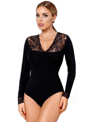 Luxusní body s krajkou Melani černé