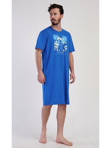Pánská noční košile s krátkým rukávem Mountain - modrá
