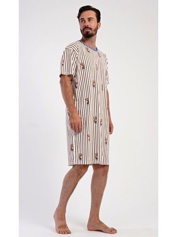 Pánská noční košile s krátkým rukávem Méďa na kole - šedá