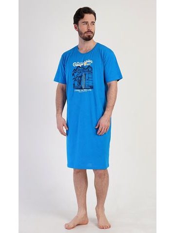 Pánská noční košile s krátkým rukávem California - modrá