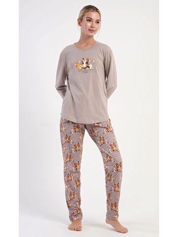 Dámské dlouhé teplé pyžamo FLORA vínový tisk na bílé