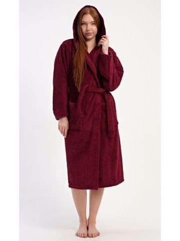 Dámský dlouhý hřejivý župan s kapucí a se zipem SIENA vínová