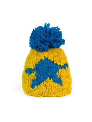 Zimní čepice s hvězdou a bambulí žlutá