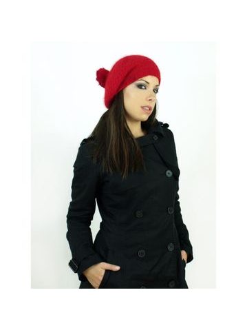 Vlněná čepice s bambulí vínová