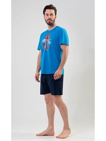 Pánské pyžamo šortky Kotva - modrá