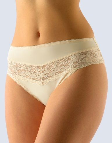 GINA dámské kalhotky klasické, širší bok, šité, s krajkou, jednobarevné La Femme 2 10211P - písková