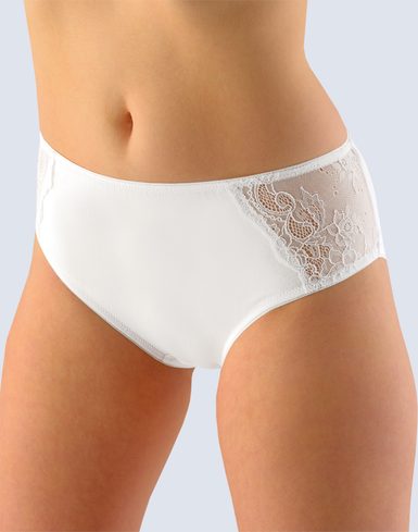 GINA dámské kalhotky klasické, širší bok, šité, s krajkou, jednobarevné 10154P - bílá