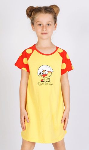 Dětská noční košile s krátkým rukávem Kuře - žlutá