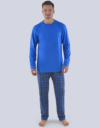 GINA pánské pyžamo dlouhé pánské, šité, s potiskem Pyžama 2019 79069P - tm. šedá lahvová