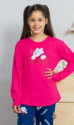 Dětské pyžamo dlouhé Méďa - tmavě růžová