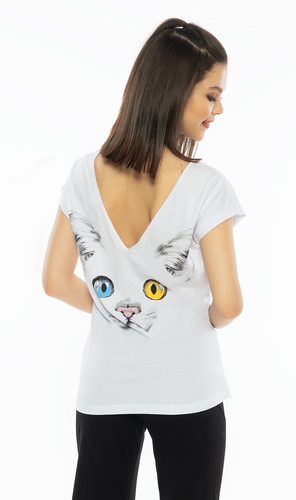 Dámské pyžamo kapri Velká kočka - bílá