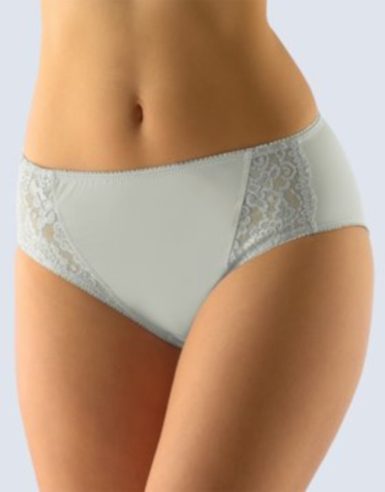 GINA dámské kalhotky klasické vyšší se širokým bokem, širší bok, šité, s krajkou, jednobarevné La Femme 10120P - sv. šedá