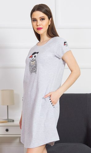 Dámské domácí šaty s krátkým rukávem Pirát panda - šedá