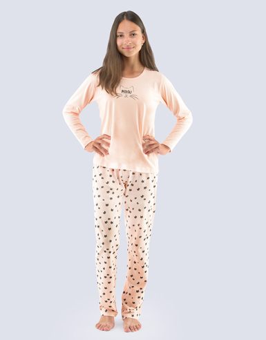 GINA dětské pyžamo dlouhé dívčí, šité, s potiskem 29001P - šedá černá