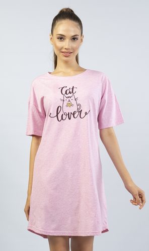 Dámská noční košile s krátkým rukávem Cat lover - růžová