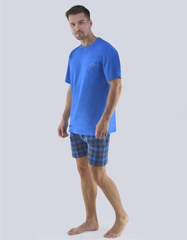 GINA pánské pyžamo krátké pánské, šité, s potiskem Pyžama 2019 79072P - modrá lékořice