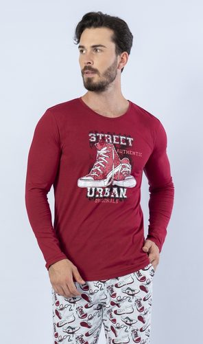 Pánské pyžamo dlouhé Street urban - vínová