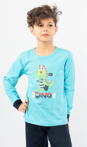 Dětské pyžamo dlouhé Dino - tyrkysová