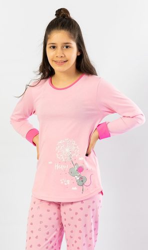 Dětské pyžamo dlouhé Malá myška - světle růžová