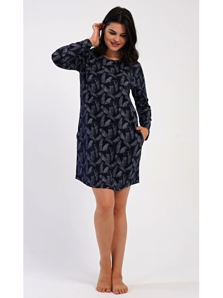 Dámské domácí šaty s dlouhým rukávem Isabela - tmavě modrá