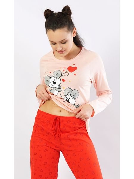 Dámská pyžamo dlouhé Koaly - světle lososová