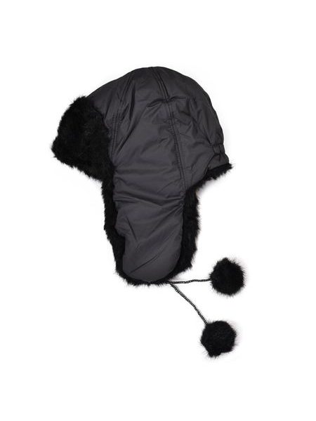 Ušanka s bambulkami tmavěšedá