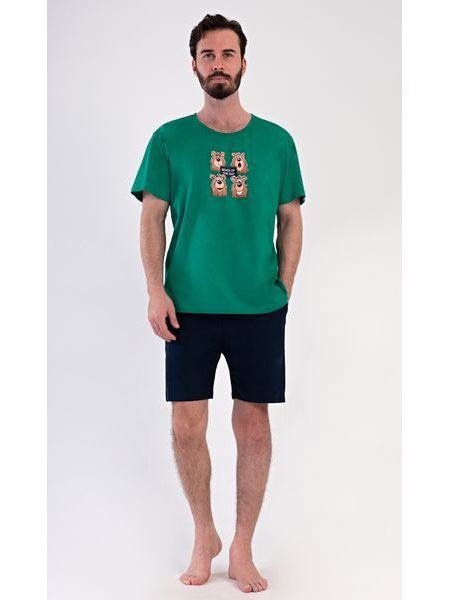 Pánské pyžamo šortky Méďa Happy - zelená