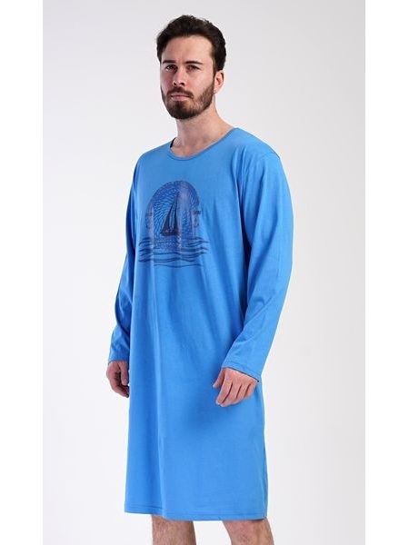 Pánská noční košile s dlouhým rukávem Jachting - modrá