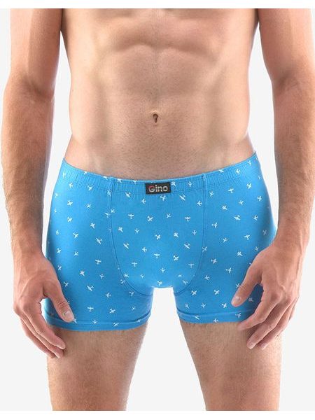 Pánské boxerky s kratší nohavičkou, kratší nohavička, šité, s potiskem 73114P - azurová bílá